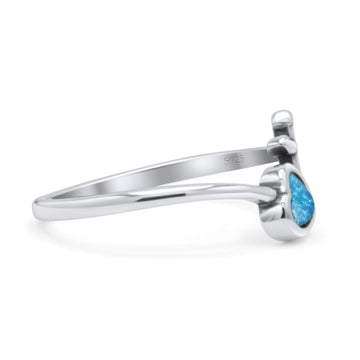 Heart & Cross Thumb Ring Oxidized Statement Fashion Ring Band Lab Created Blue Opal 925 Sterling Silver